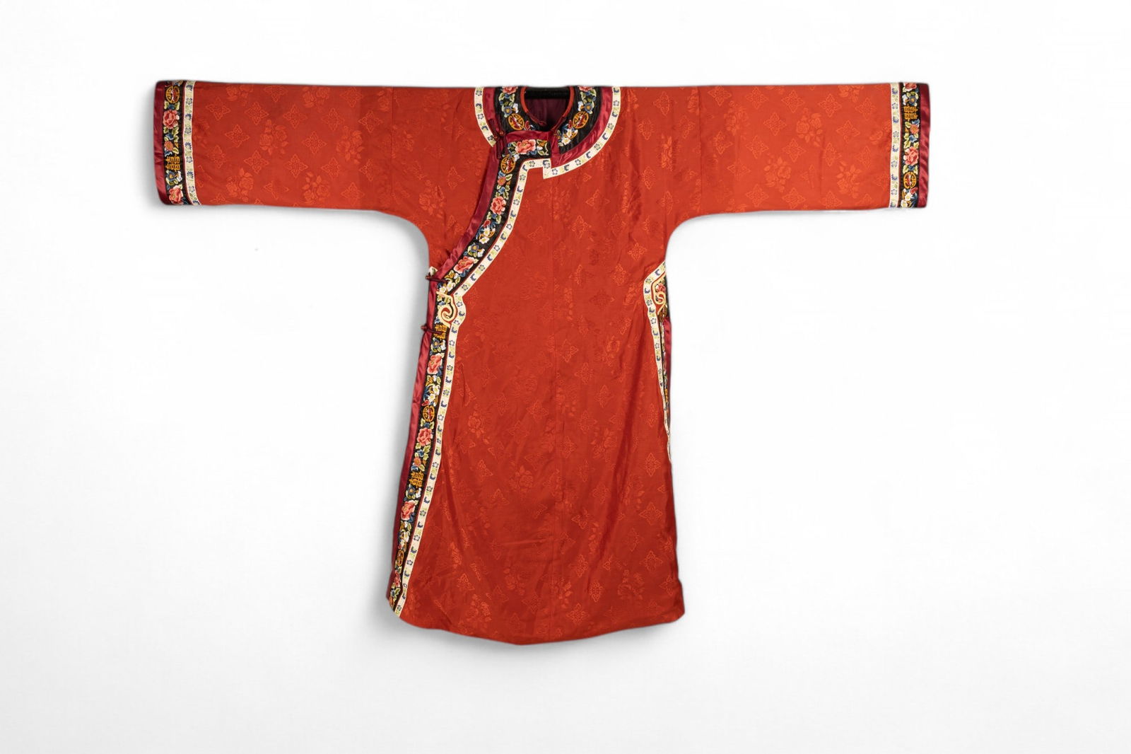 Chinese Embroidered Floral Red Silk Robe (1 of 8)
