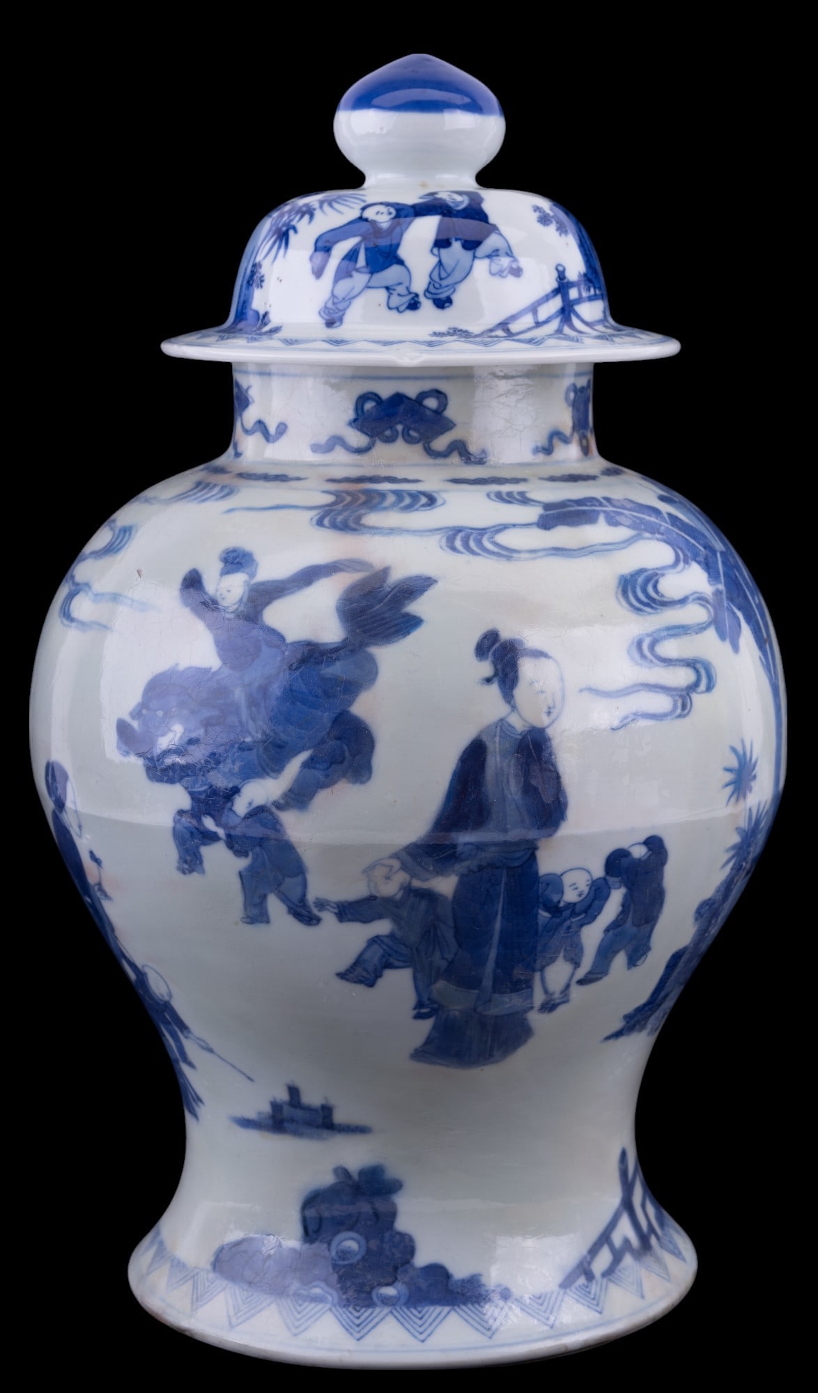 19th C Chinese Blue & White Lidded Porcelain Vase (1 of 13)