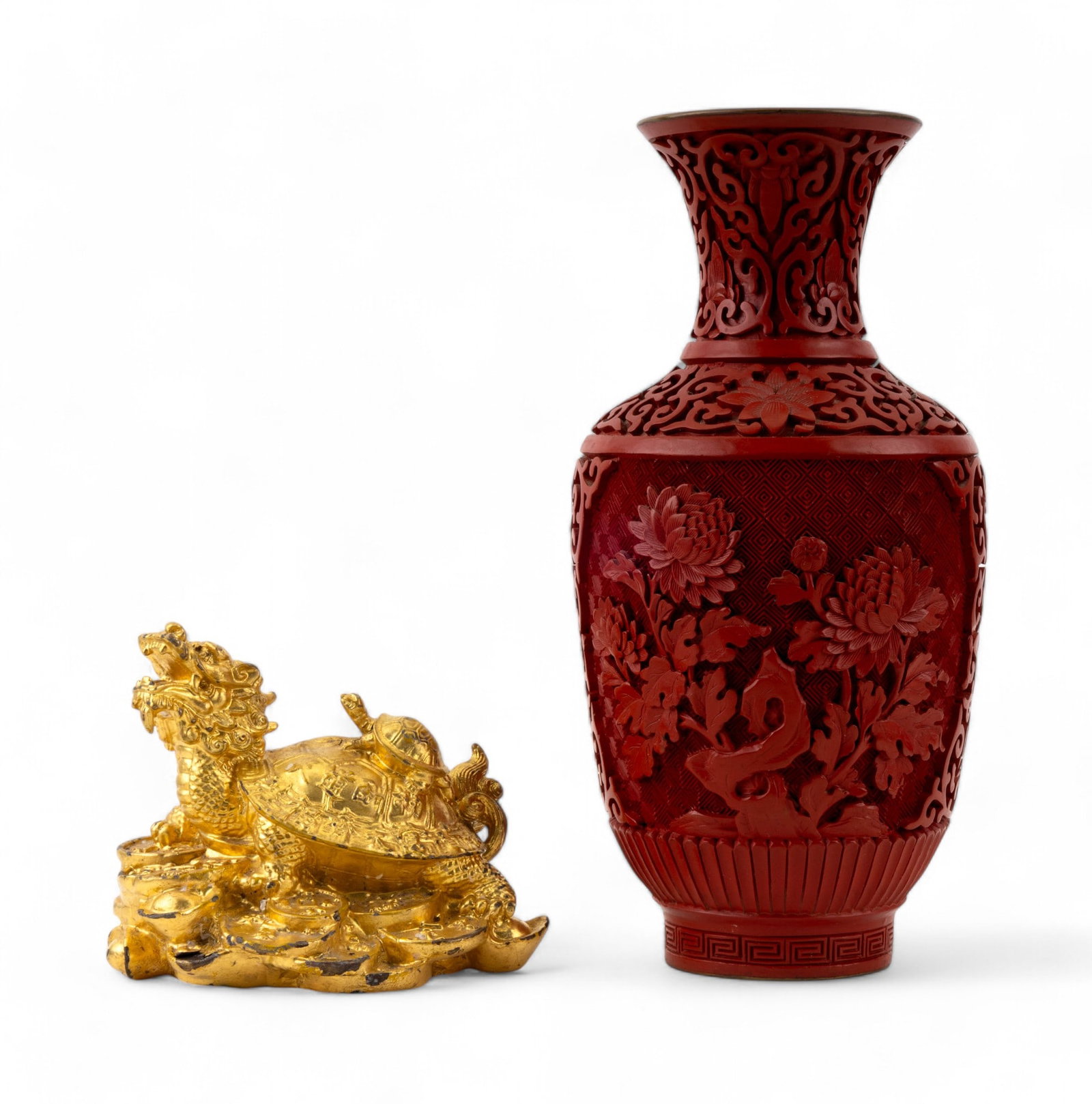 Cinnabar Vase + Feng Shui Dragon Turtle Figurine (1 of 7)