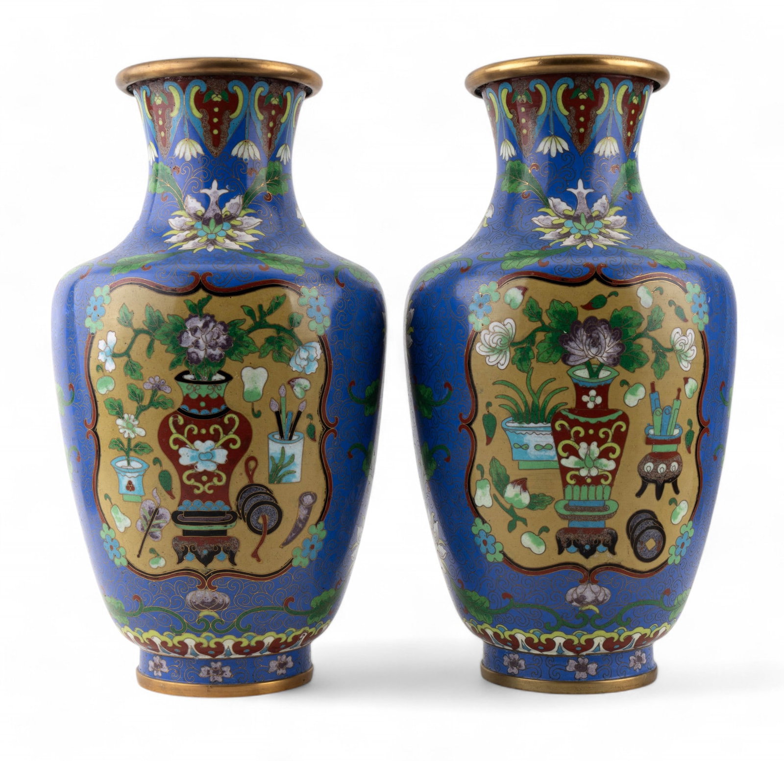 Pair, Highly Decorated Blue Cloisonne Vases (1 of 7)
