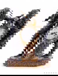 French Marble & Bronze Mantel Clock w/ Figures