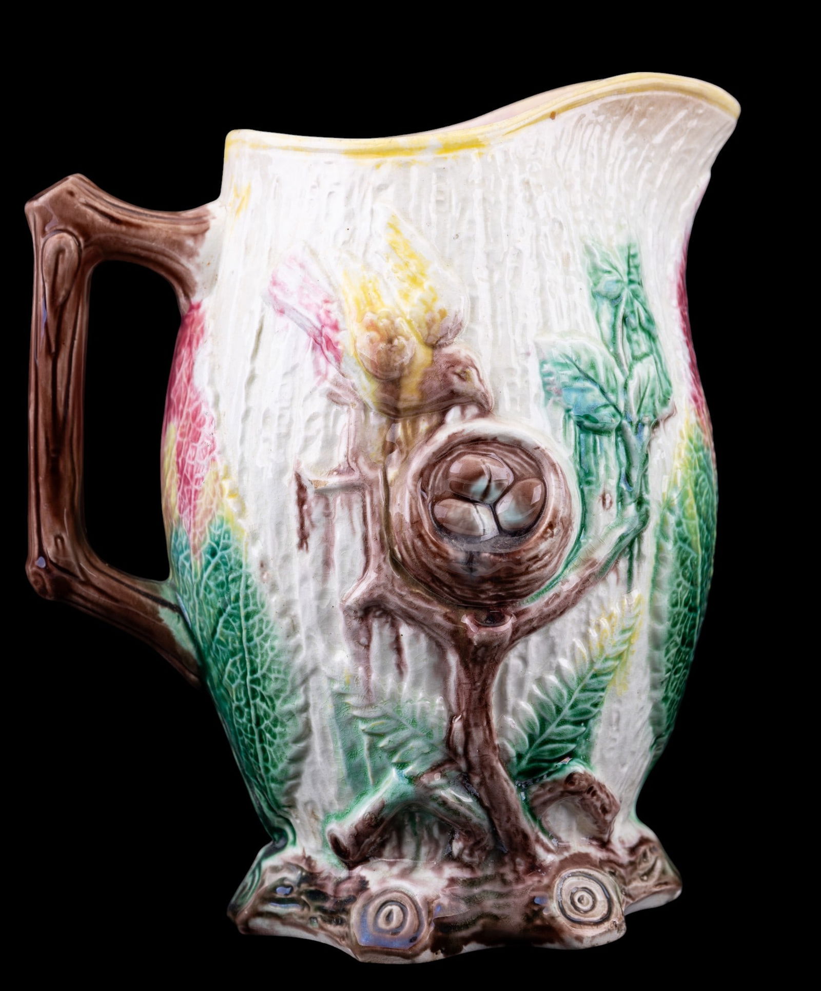 19th C Majolica Pitcher w/ Leaf / Branch Design (1 of 6)