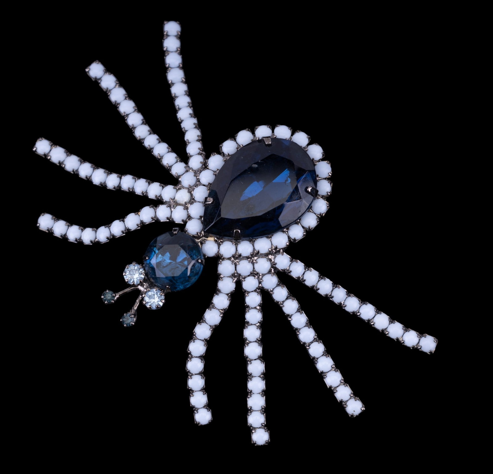 Vintage KJL Spinder Pin: Large blue spider pin, signed KJL (Kenneth Jay Lane).