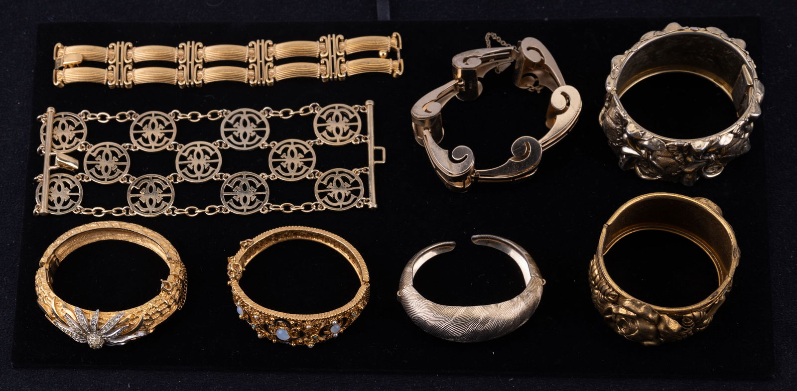Trifari, Florenza, and estate Bracelets: Eight bracelets including Trifari, Florenza, Coro, and various others including early Monet.