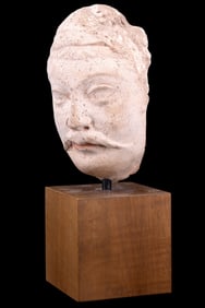 SE Asian Sandstone Head Sculpture on Stand