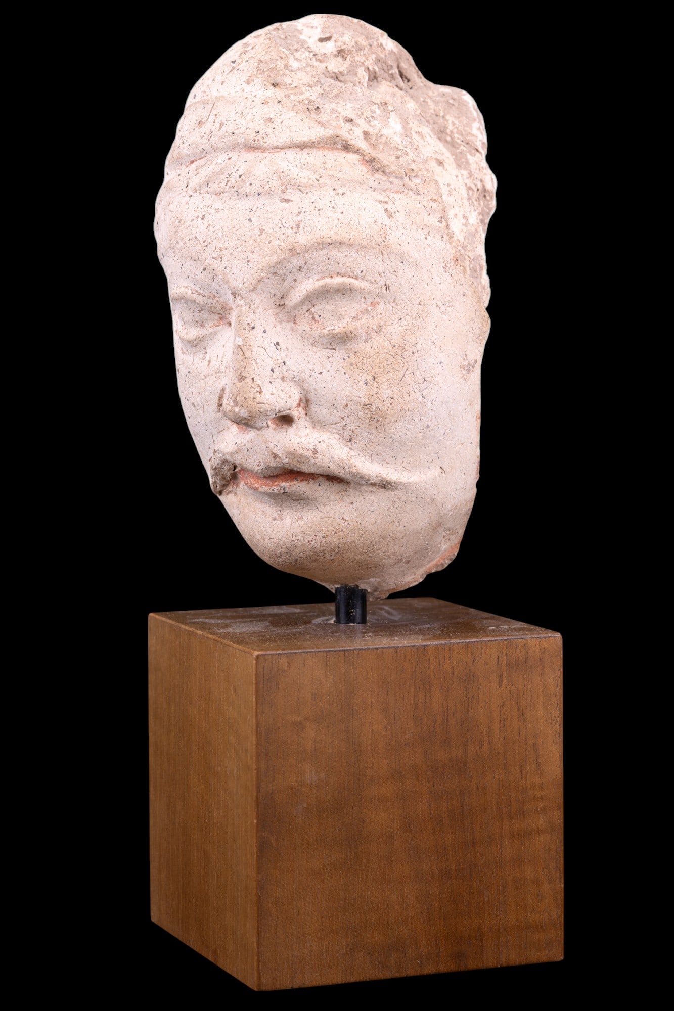 SE Asian Sandstone Head Sculpture on Stand