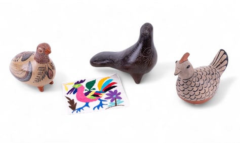 Mexican Tonala Pottery Birds and Otami Textile