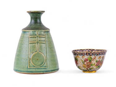 Teco Style Pottery, Early Wire Work Glass Cup