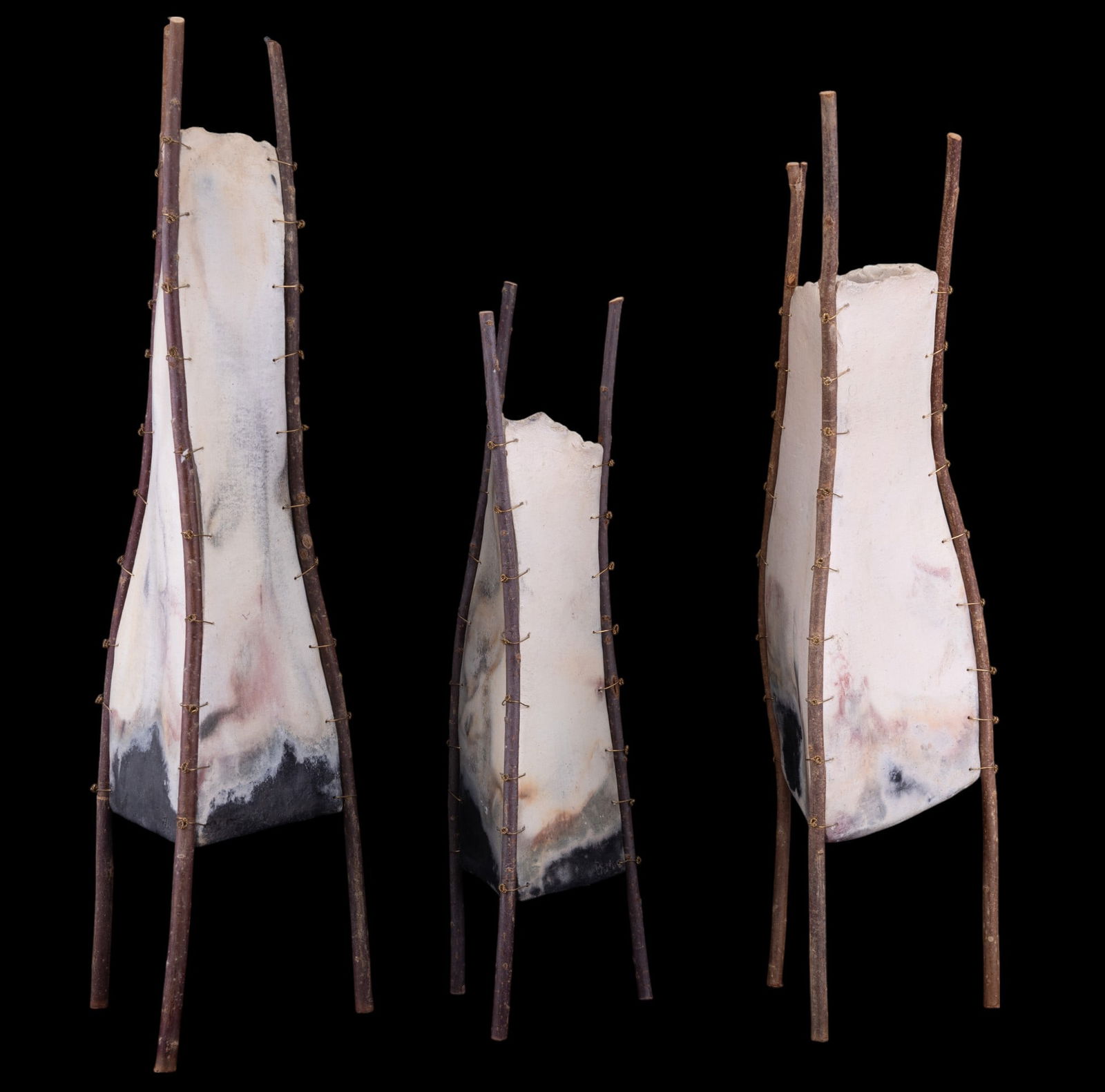 Raku 3-Piece Ceramic Vessel Sculpture (1 of 8)