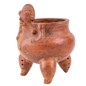 Pre-Columbian Figural Tripod Footed Vessel