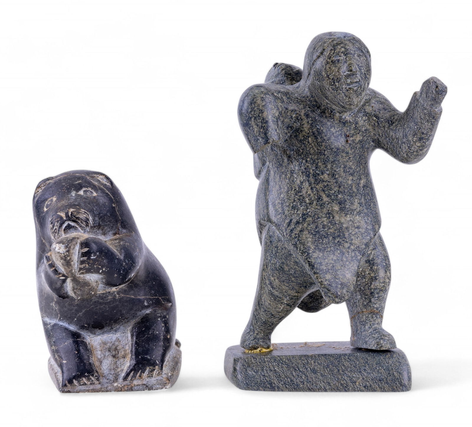 Vintage Inuit Stone Sculpture Pair (O. Siuohtok) (1 of 9)