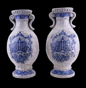Contemporary Blue/White Crackled Vases
