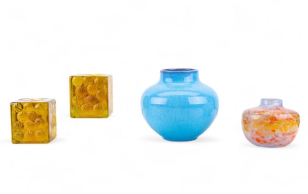 Powder Blue Art Pottery, Art Glass Bookends, Vase