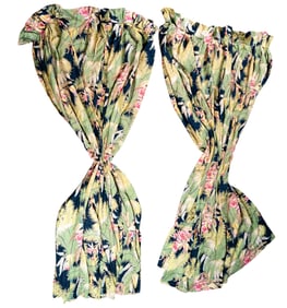 Early Barkcloth Drapes Fern & Floral Pattern