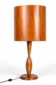 Mid Century Turned Wood Lamp and Shade