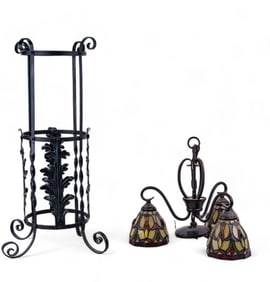 Vintage Stained Glass Lamp & Plant Stand