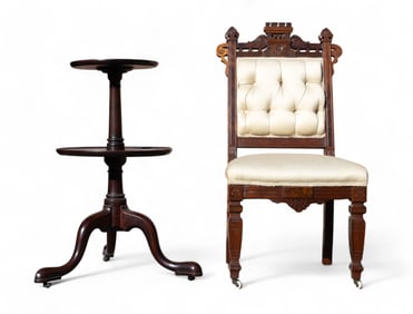 Eastlake Chair & 19th C Dumbwaiter/ Muffineer