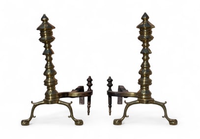 19th C Connecticut River Valley Andirons, Paw Feet