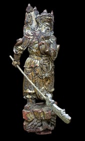 Antique Guan Yu Carved and Painted Statue ~4' H