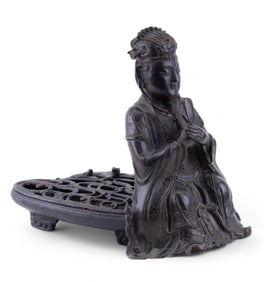 Ming Dynasty Bronze Confucius Figure w/ Brazier