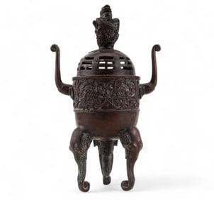 Chinese Bronze Dragon & Elephant Tripod Censer