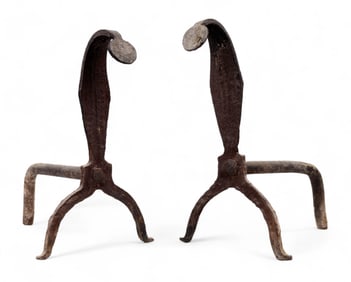 18th C Wrought Iron Andirons