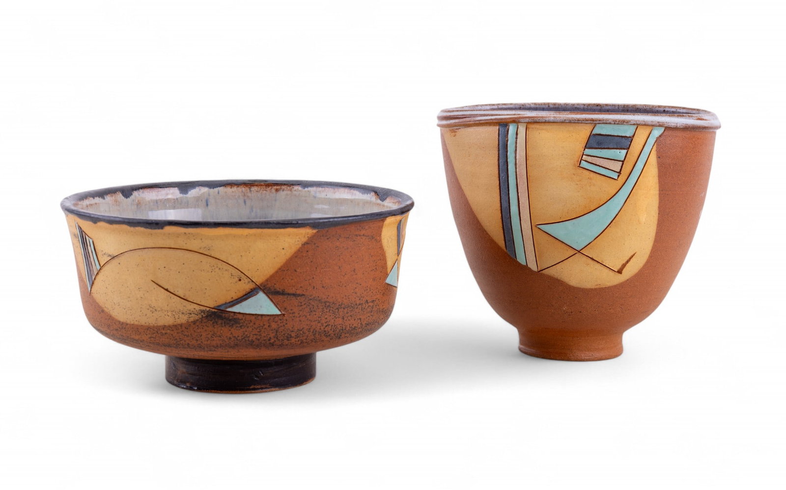Bruce Murray Pottery, Barnabas Drawings Collection: Two red clay pieces from the 'Barnabas Drawings' collection by Bruce Murray, an American ceramics artist active from the late 1960s to present, student of Marguerite Wildenhain, and owner of South Roa