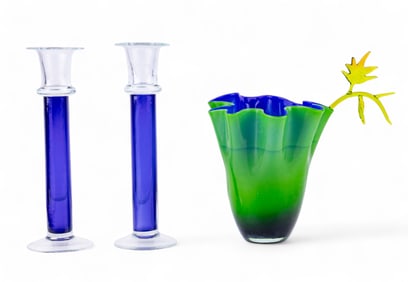 "Gorgeous Designs" Vase and Glass Candlesticks