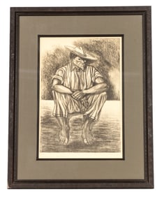 Lithograph of Seated Man Signed "Segovia" - 1953