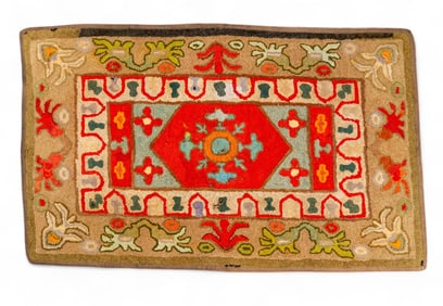 Antique Folk Art Hooked Rug
