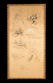 Asian Framed Textile w/ Wirework Dragons
