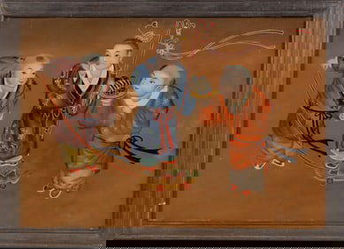 Late Qing Reverse Painted Scene on Glass (Framed)