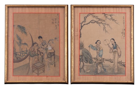 Japanese Hand painted Gouache on Silk Scenes (2)