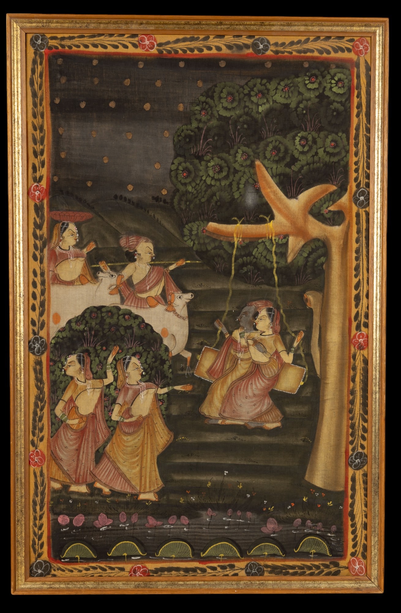 South Asian Gouache on Silk Hand painted Scene (1 of 9)