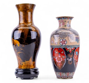 Vintage Cloisonne, Lacquered Wood Vases (2 Pc.)