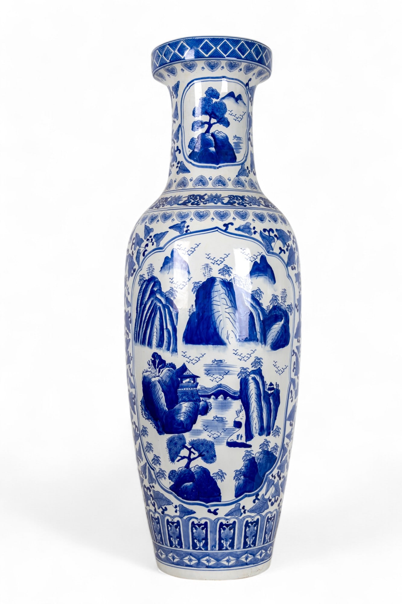 Palace Size Chinese Hand painted Vase (Blue/White) (1 of 14)