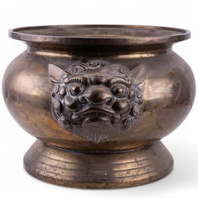 Large Chinese Brass Foo Dog Brazier