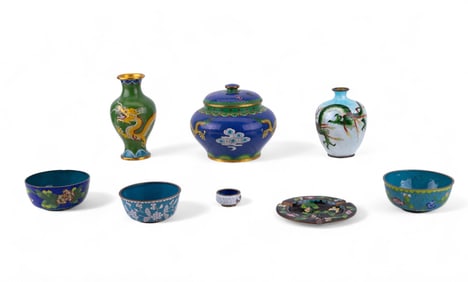 Early/ Vintage Cloisonne Vases, Bowls, More (8)