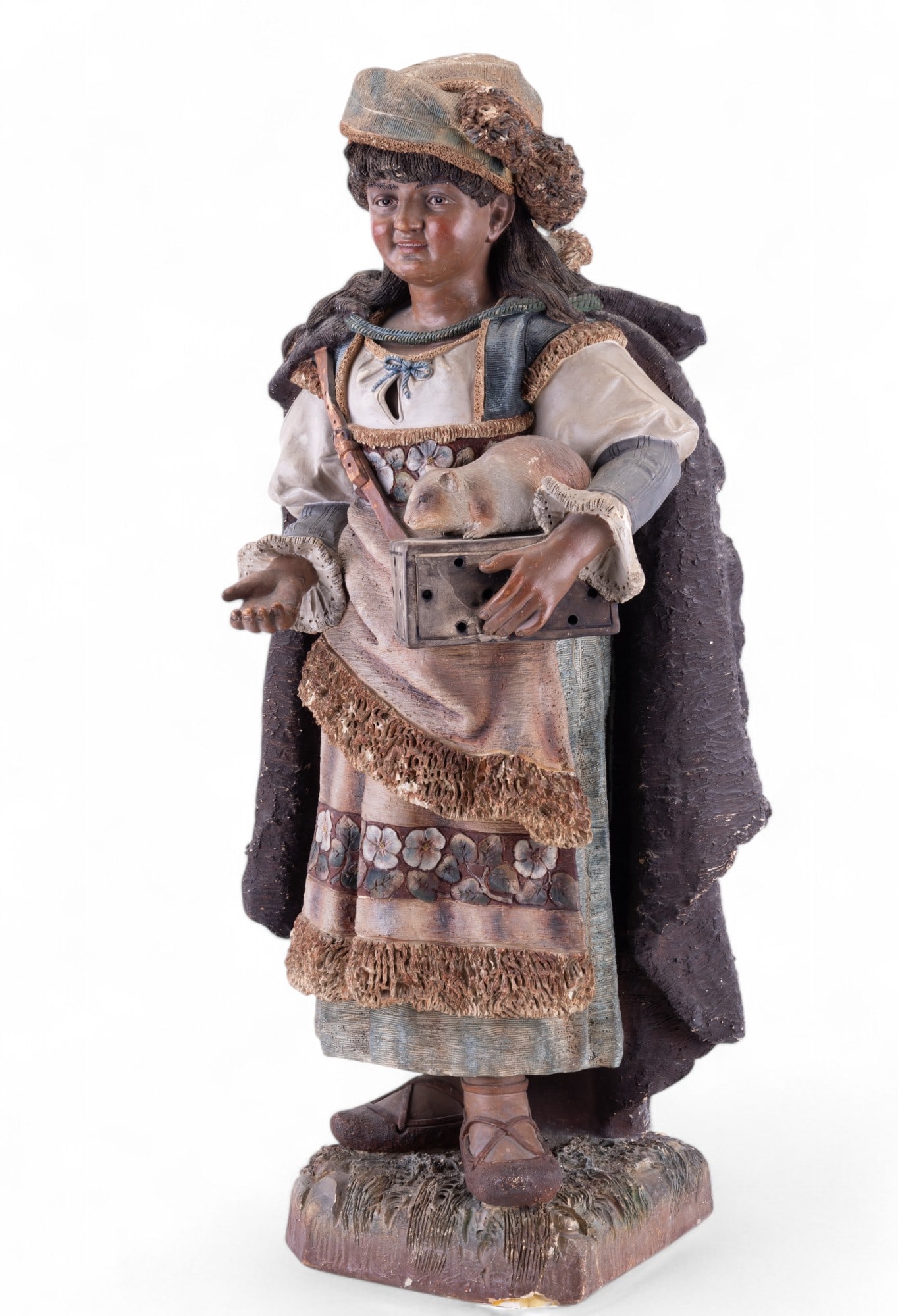 Signed 19th C Rare Form Statue Girl with Rat (1 of 10)