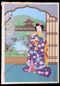 Minagawa Chieko Japanese Woodblock Geisha Print