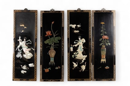 Handpainted Chinese Wall Plaques (4) with Accents