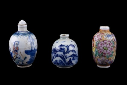 Early Famille Rose, Blue & White Snuff Bottles