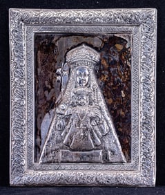 Virgin of Montserrat Silver Veneration Plaque
