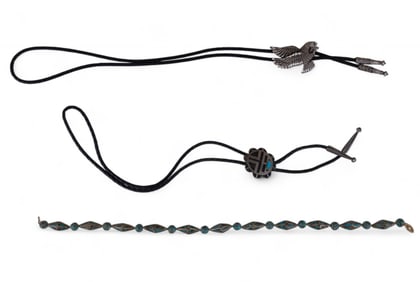 Turquoise Necklace w/ 14K Clasp + Bolo Ties (2)