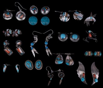 Sterling Turquoise & Native Style Earrings