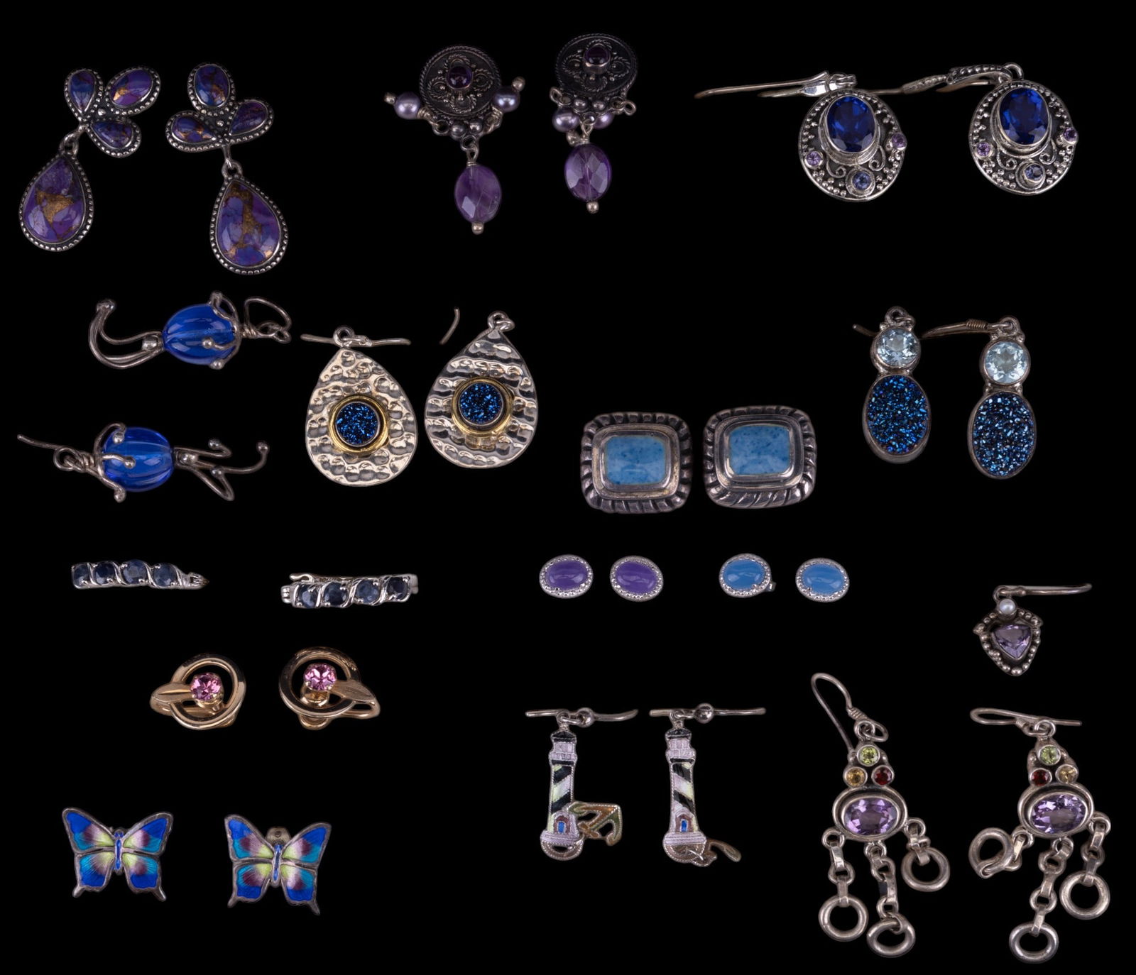 Sterling Silver Blue & Purple Stone Earrings (1 of 7)