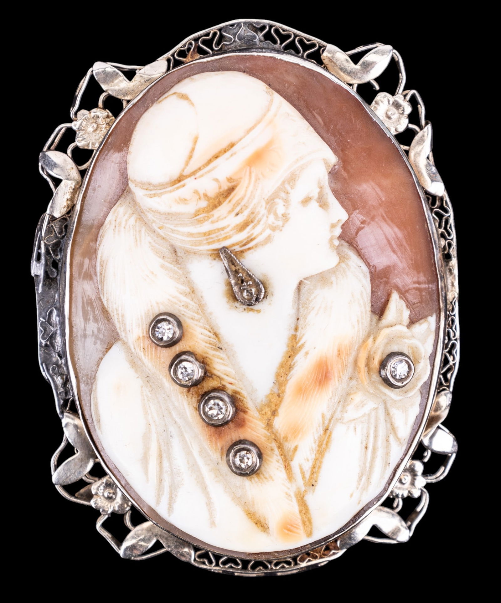 Kimmel 14K Gold Art Deco Cameo w/ Diamonds c.1920 (1 of 11)