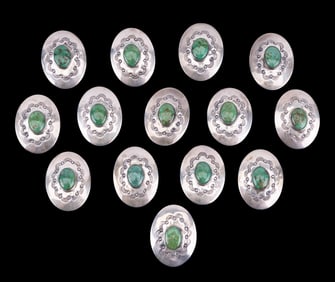 Navajo Sterling Silver Turquoise Concho Belt Pcs