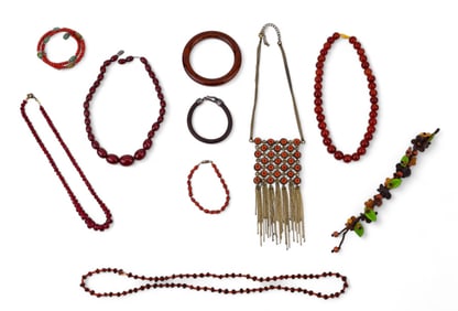 M.G. .925, Carnelian / Agate, & Red Bead Jewelry