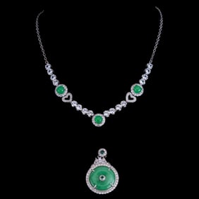 Green Jadeite Sterling Pendant + Jade Necklace